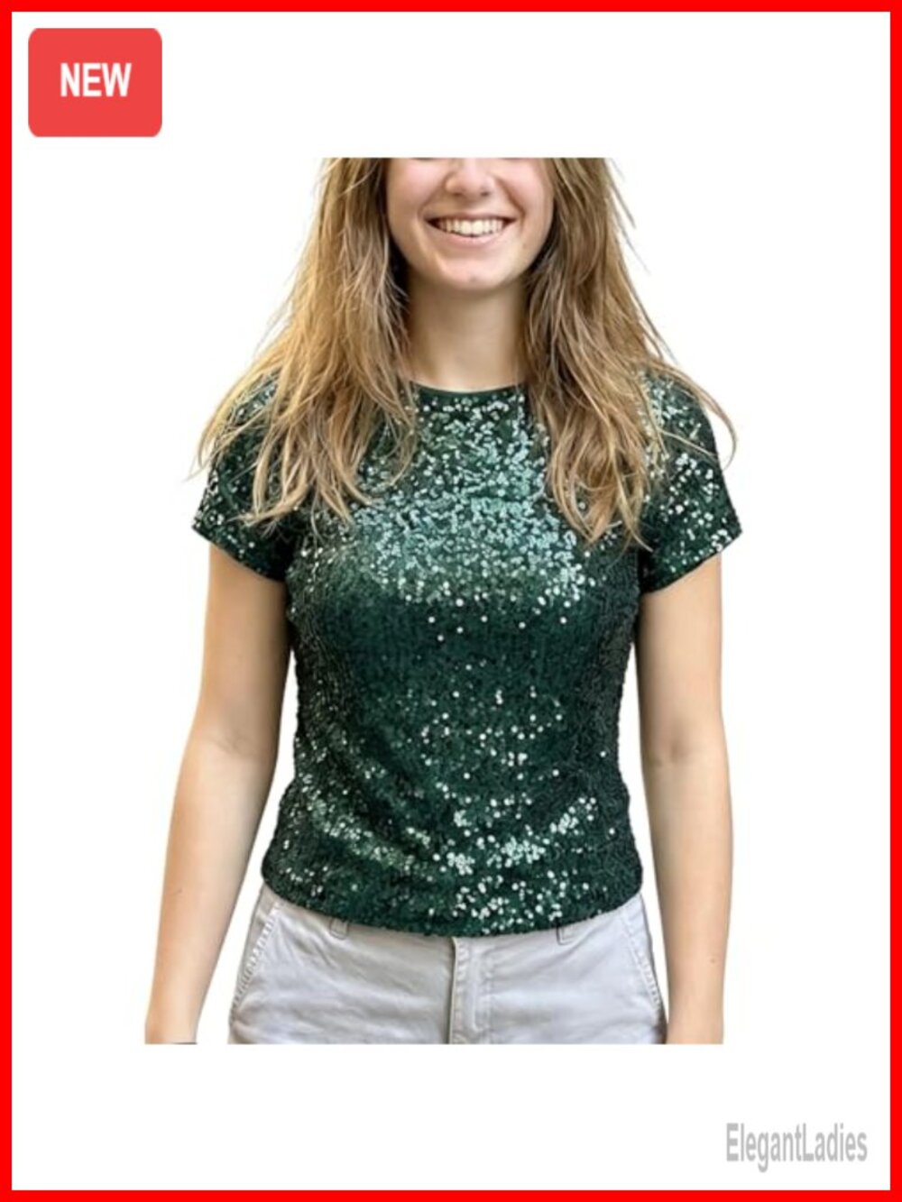 Sequin Crop Top Short Sleeve Round Neck Sparkly Summer Tee